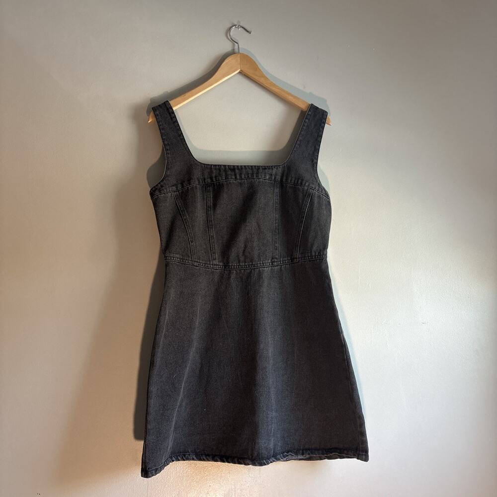 Lulus Women's Washed Black Denim, Jean ￼ Corset Seam Mini Dress Size Medium